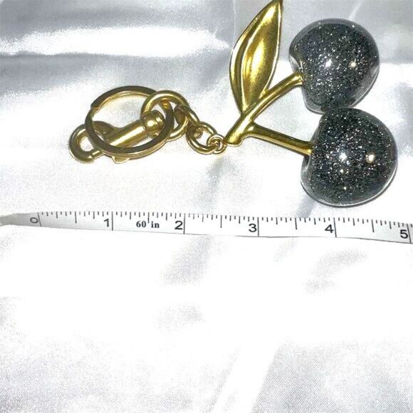 Silver Glitter Cherry Keychain Bag Charm Unisex Chic - Picture 3 of 4